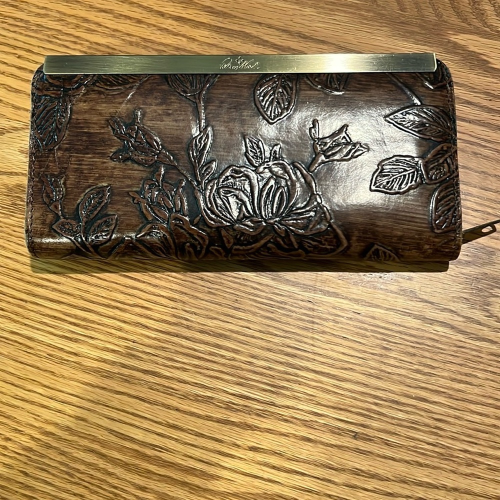 Patricia Nash Embossed Floral Brown Clutch